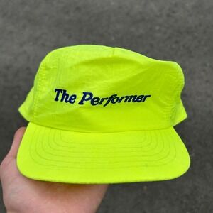 Neon Green Cap with blue stitched “ The Performer”